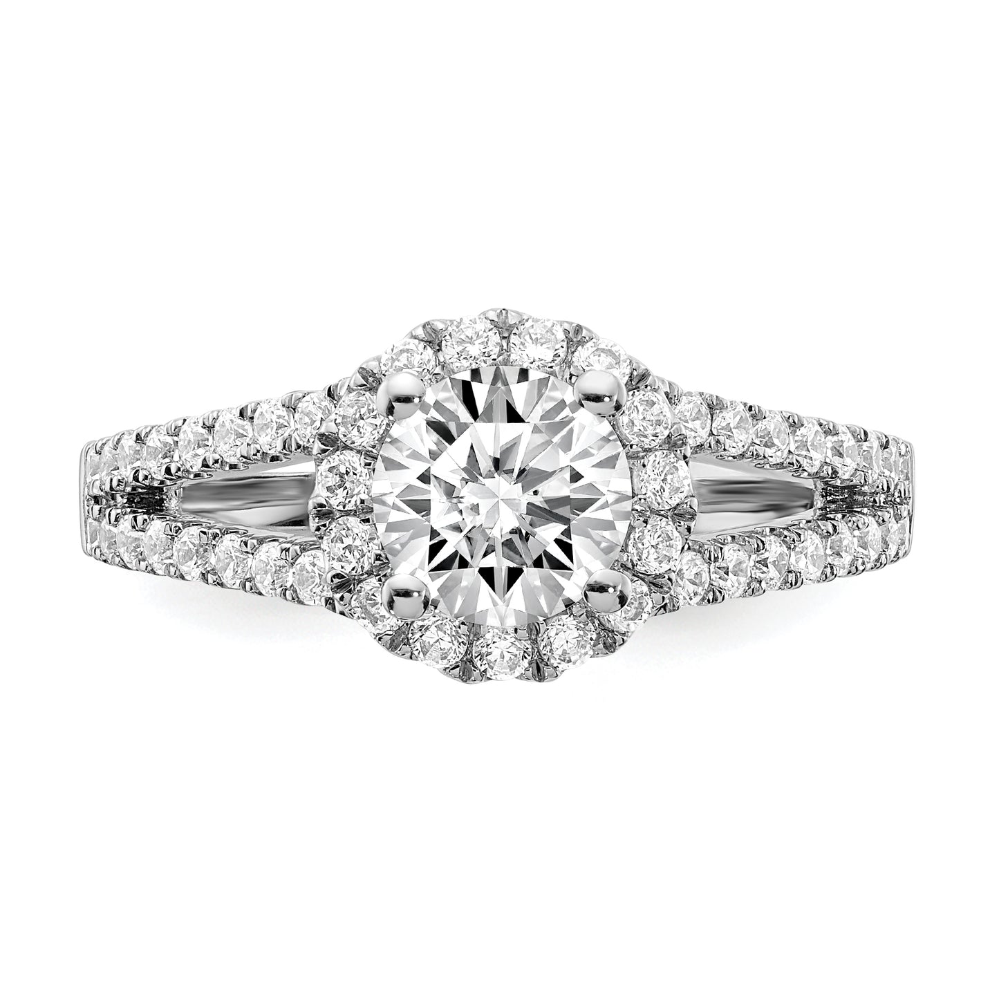 14K White Gold Round Simulated Diamond Halo Engagement Ring