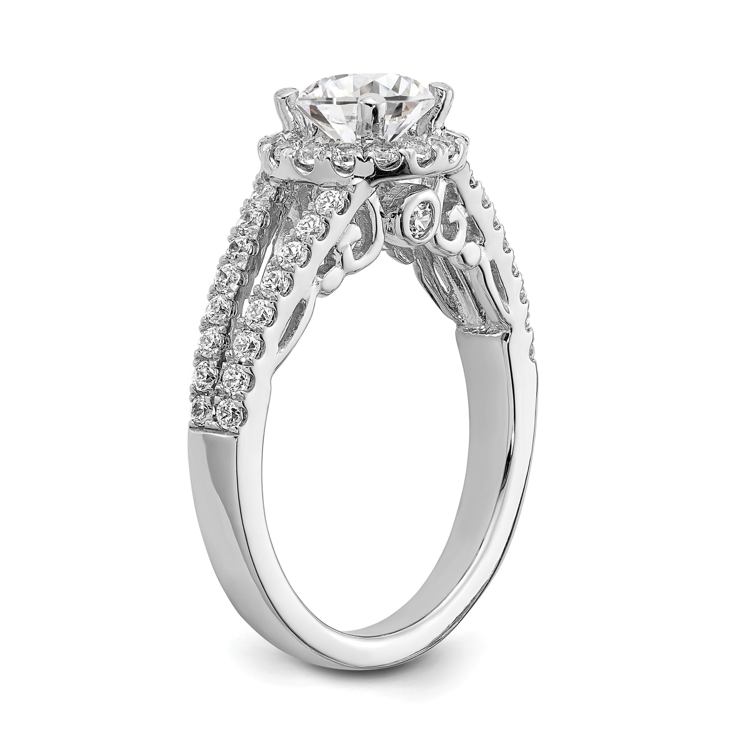 14K White Gold Round Simulated Diamond Halo Engagement Ring