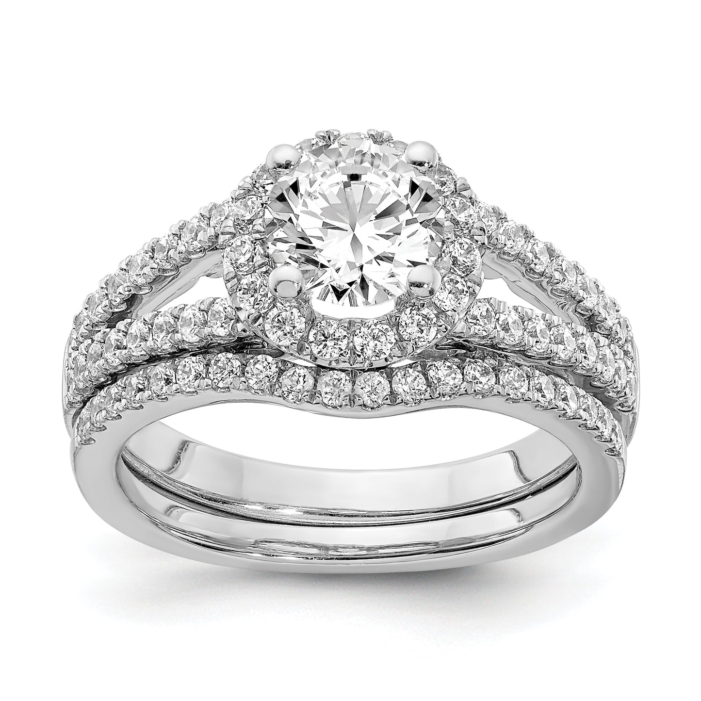 14K White Gold Round Simulated Diamond Halo Engagement Ring