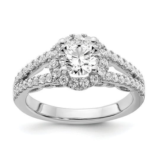 14K White Gold Round Simulated Diamond Halo Engagement Ring