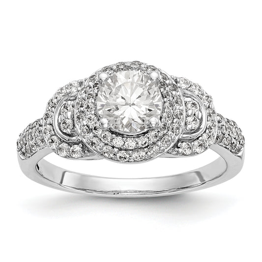 14K White Gold Round Simulated Diamond Halo Engagement Ring