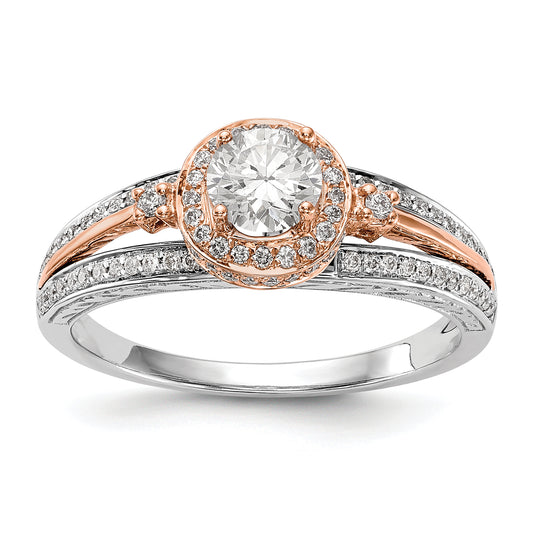 14KWR Simulated Diamond Round Halo Engagement Ring