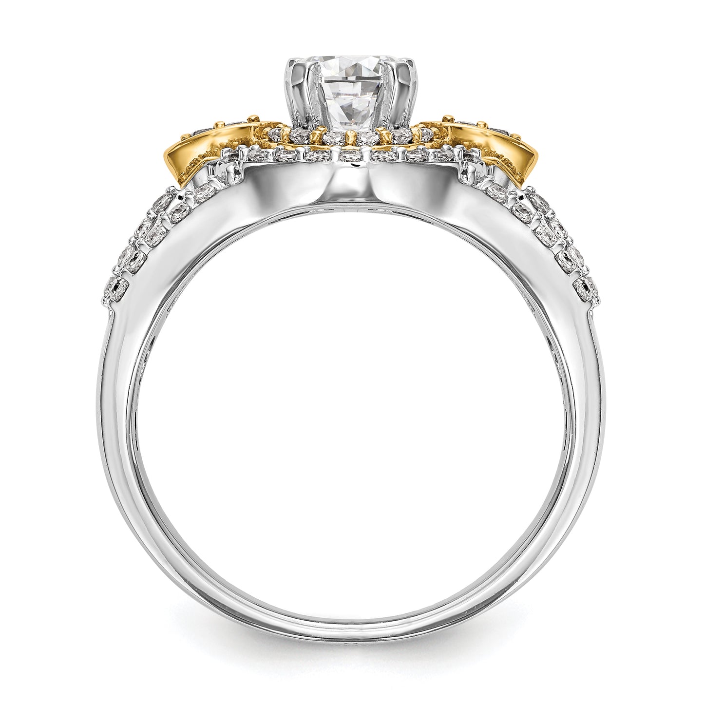 14KTT Peg Set Simulated Diamond Round Halo Engagement Ring