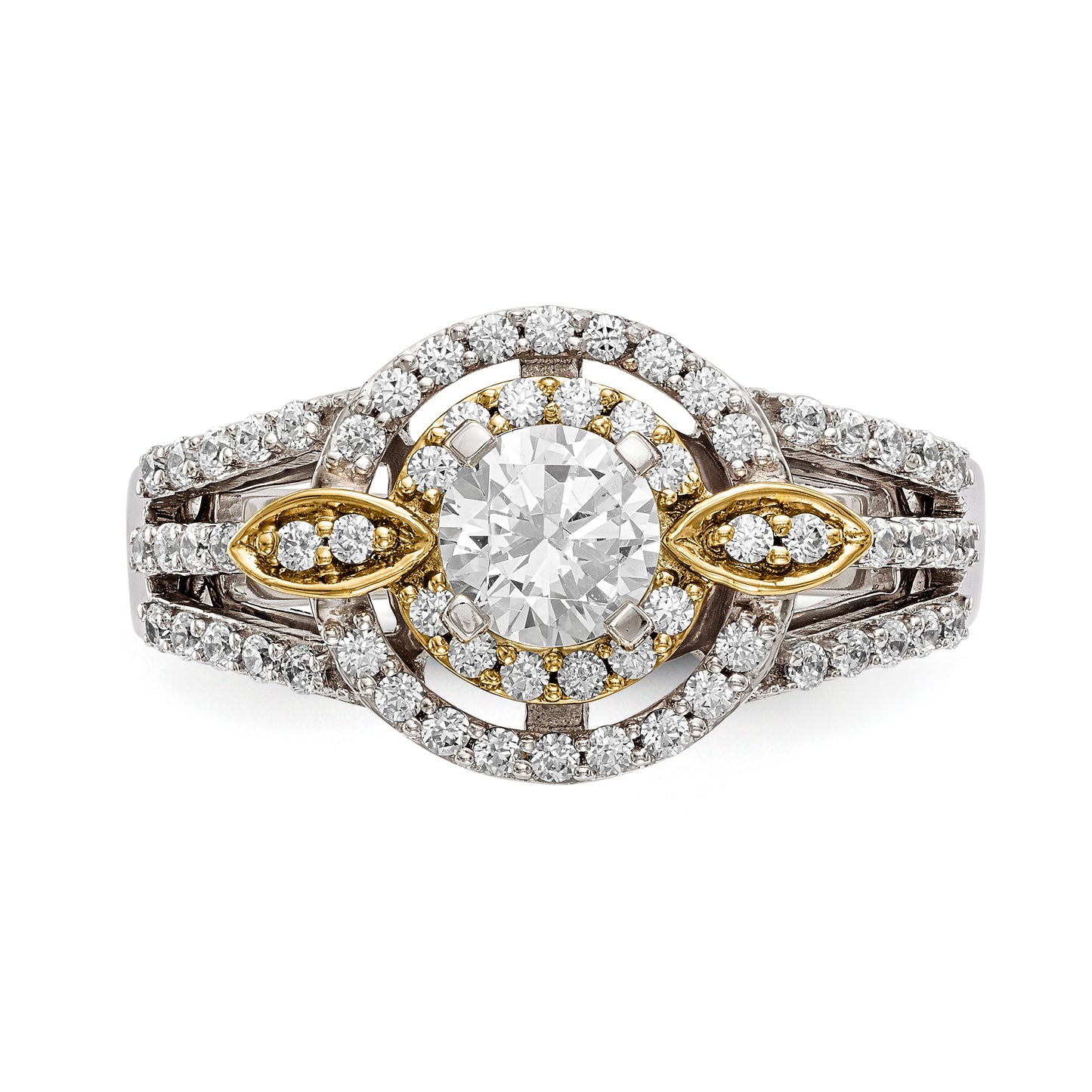 14KTT Peg Set Simulated Diamond Round Halo Engagement Ring