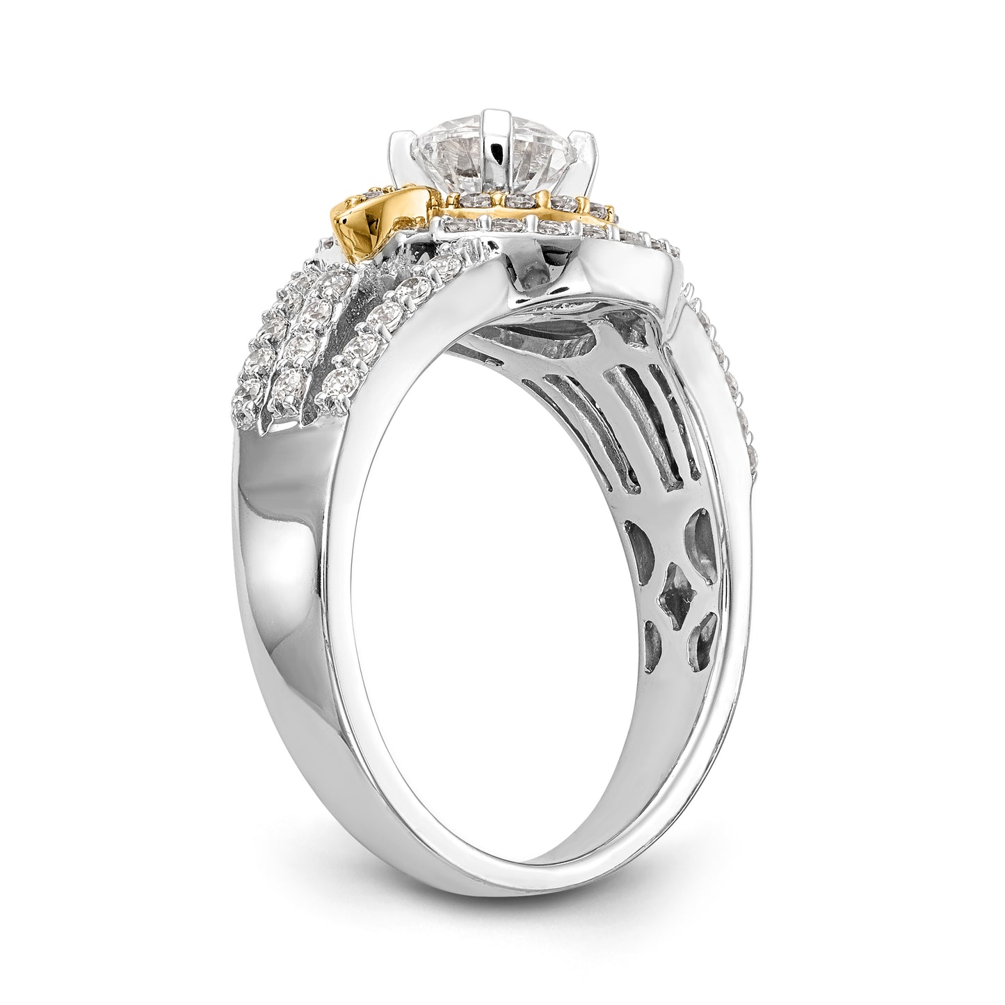 14KTT Peg Set Simulated Diamond Round Halo Engagement Ring