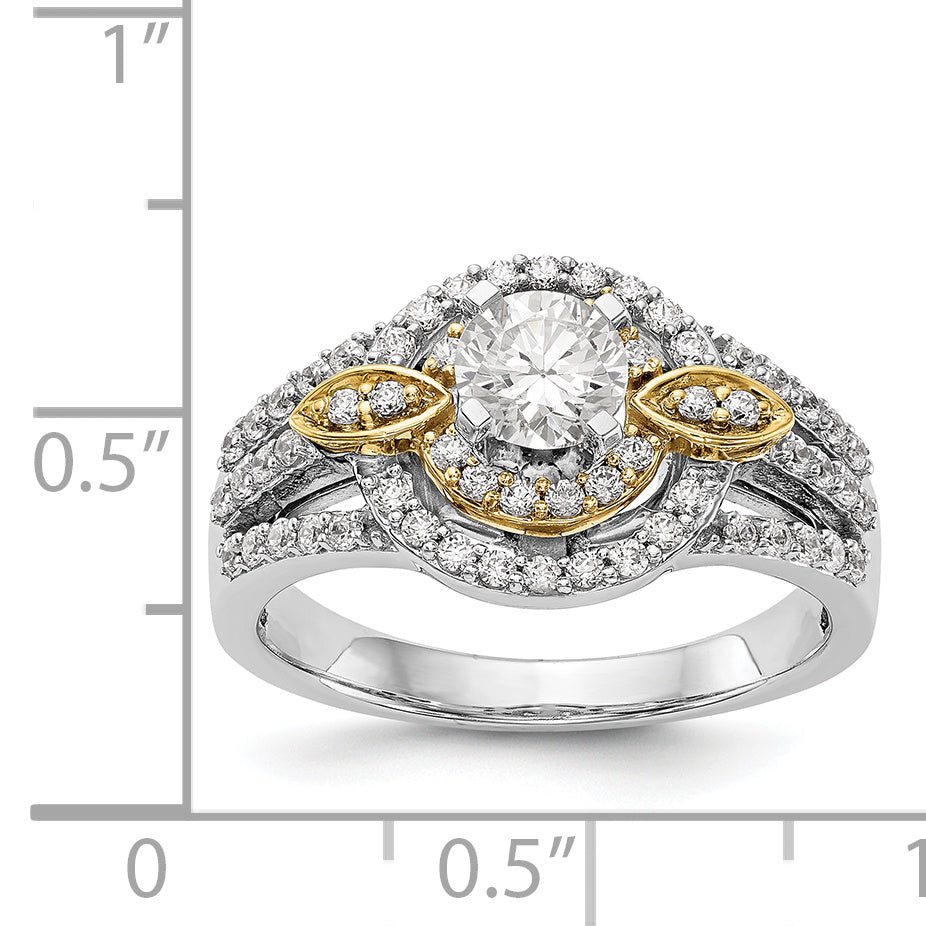 14KTT Peg Set Simulated Diamond Round Halo Engagement Ring