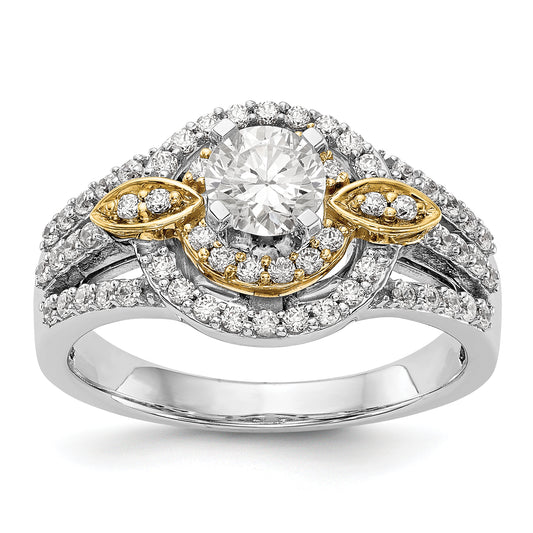 14KTT Peg Set Simulated Diamond Round Halo Engagement Ring