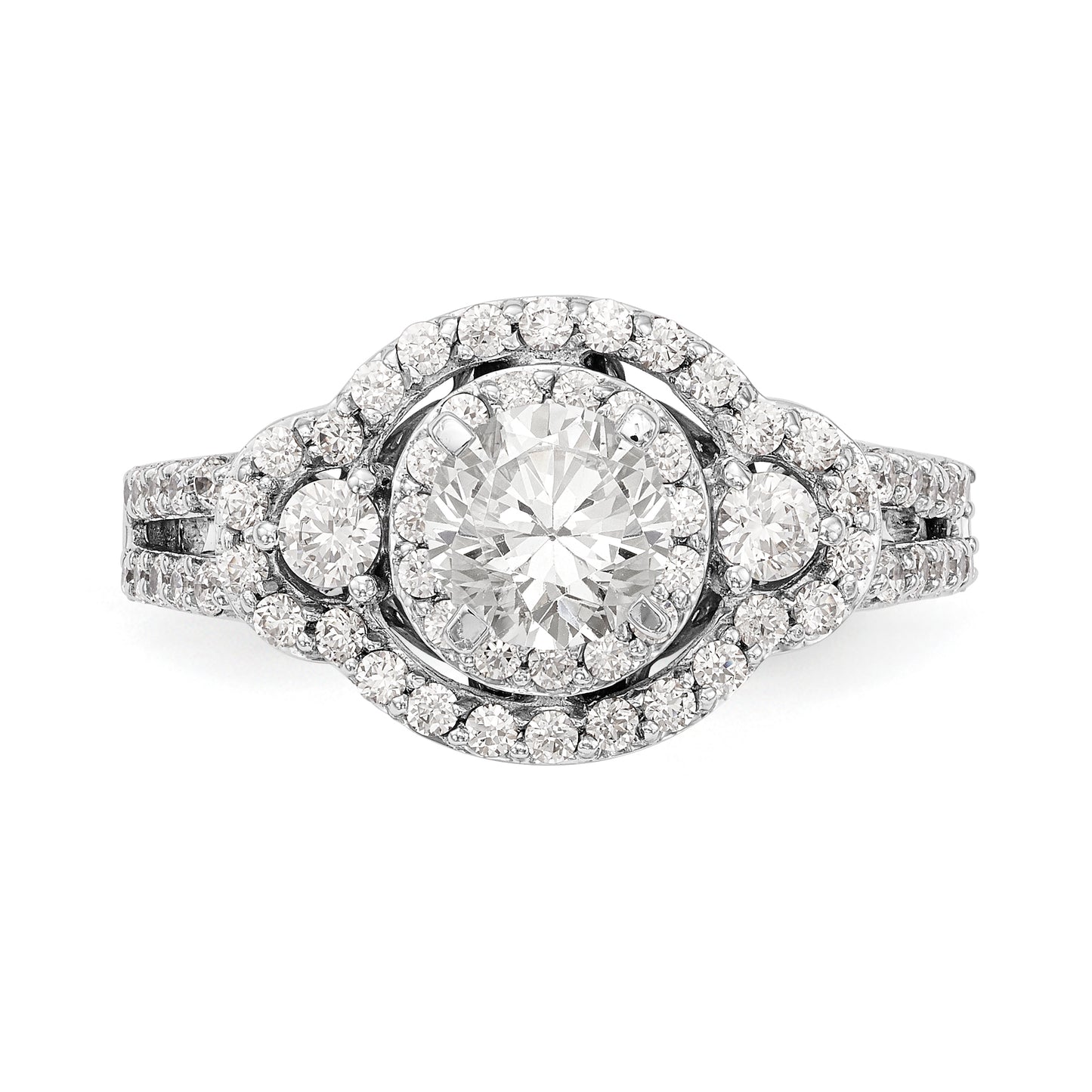 14KW Peg Set Simulated Diamond Round Halo Engagement Ring