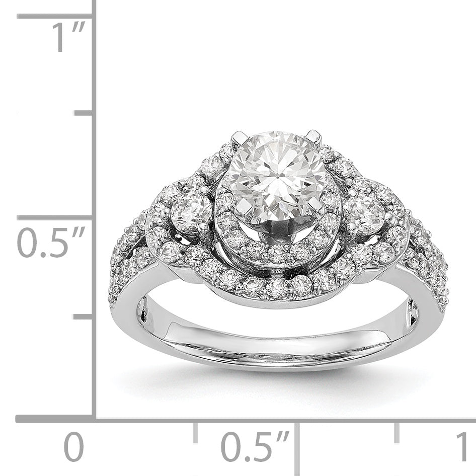 14KW Peg Set Simulated Diamond Round Halo Engagement Ring