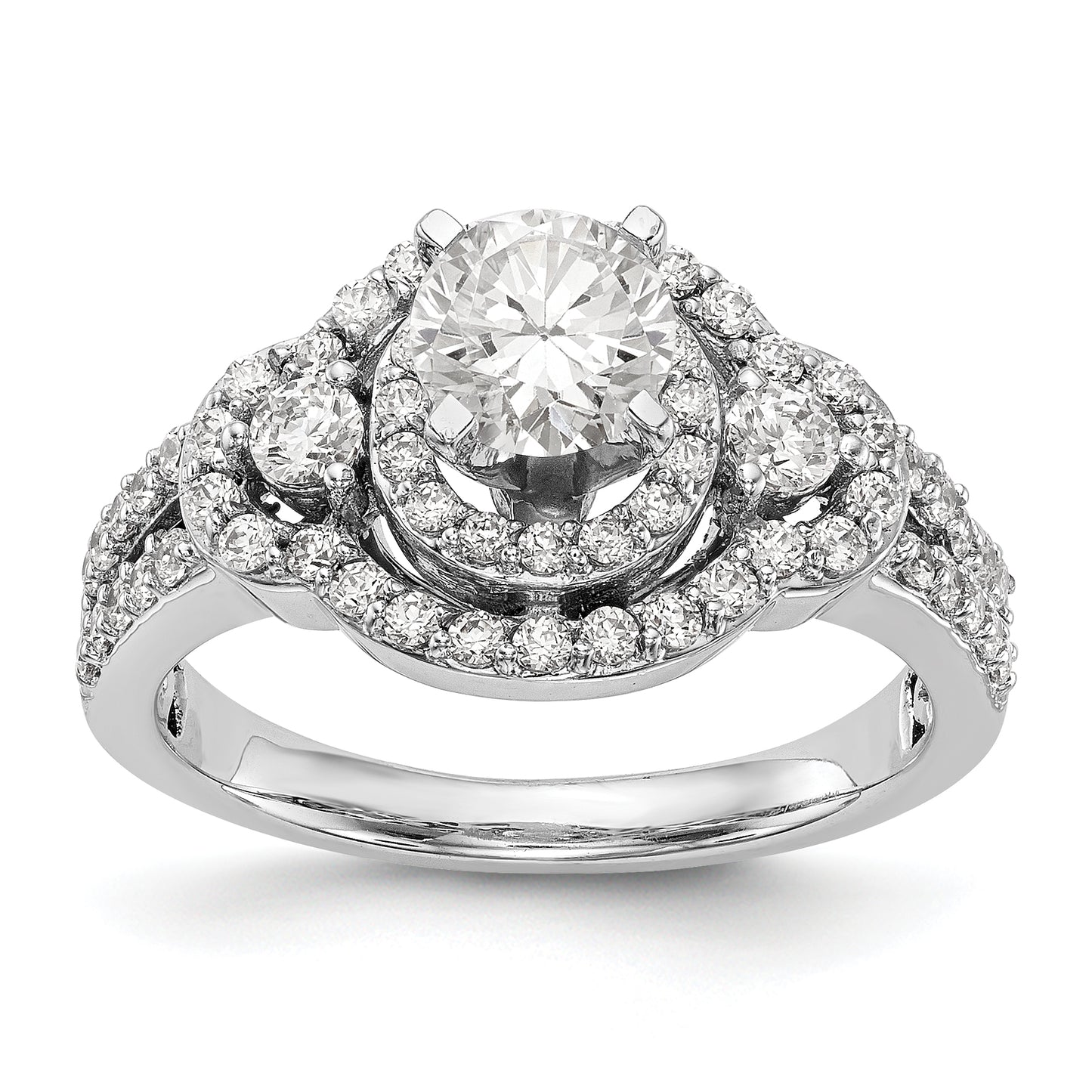 14KW Peg Set Simulated Diamond Round Halo Engagement Ring