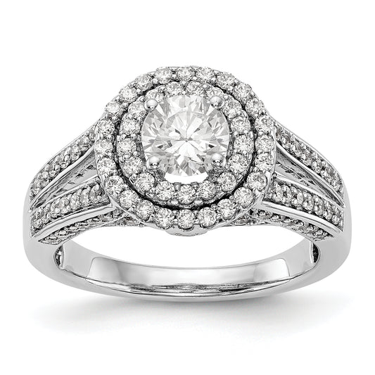 14K White Gold Round Simulated Diamond Halo Engagement Ring