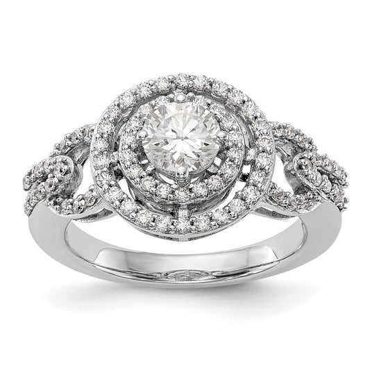 14K White Gold Round Simulated Diamond Halo Engagement Ring