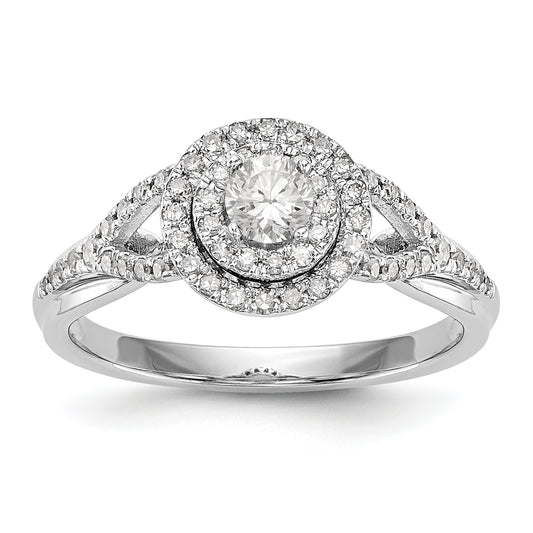 14K White Gold Round Simulated Diamond Halo Engagement Ring