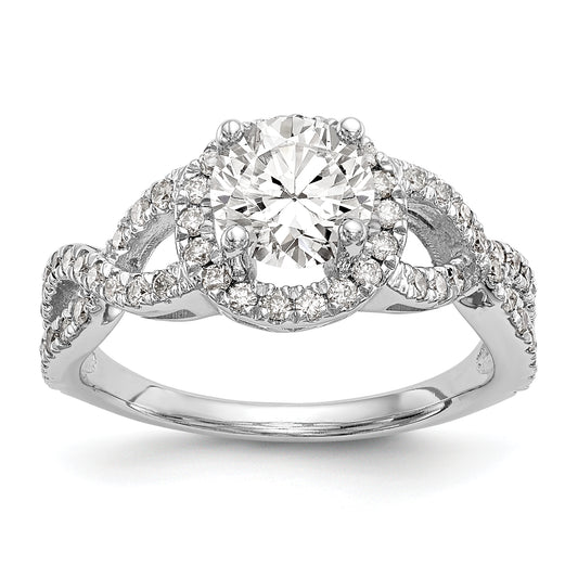 14K White Gold Round Simulated Diamond Halo Engagement Ring