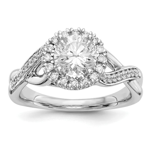 14K White Gold Round Simulated Diamond Halo Engagement Ring