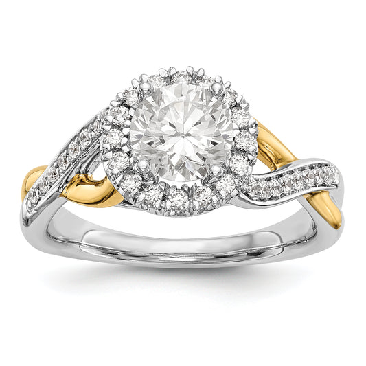 14K Yellow and White Gold Round Simulated Diamond Halo Engagement Ring