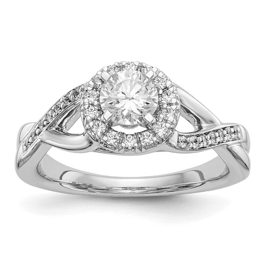 14K White Gold Round Simulated Diamond Halo Engagement Ring