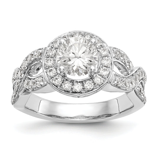 14K White Gold Round Simulated Diamond Halo Engagement Ring