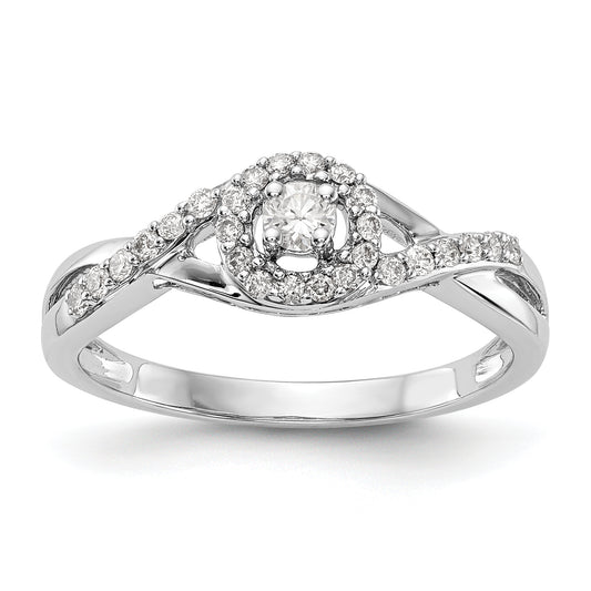 14K White Gold Round Simulated Diamond Halo Engagement Ring