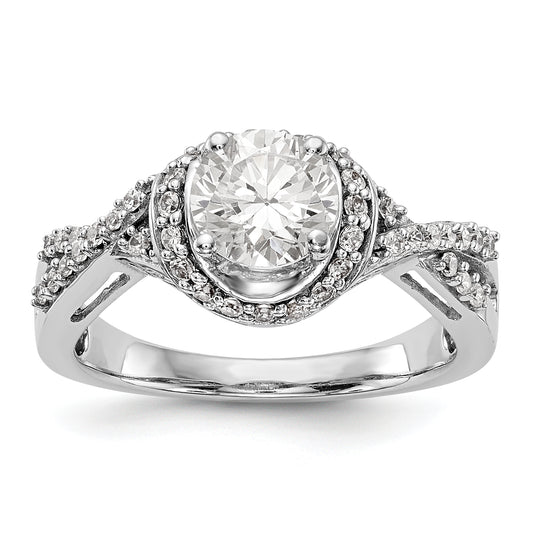 14K White Gold Round Simulated Diamond Halo Engagement Ring