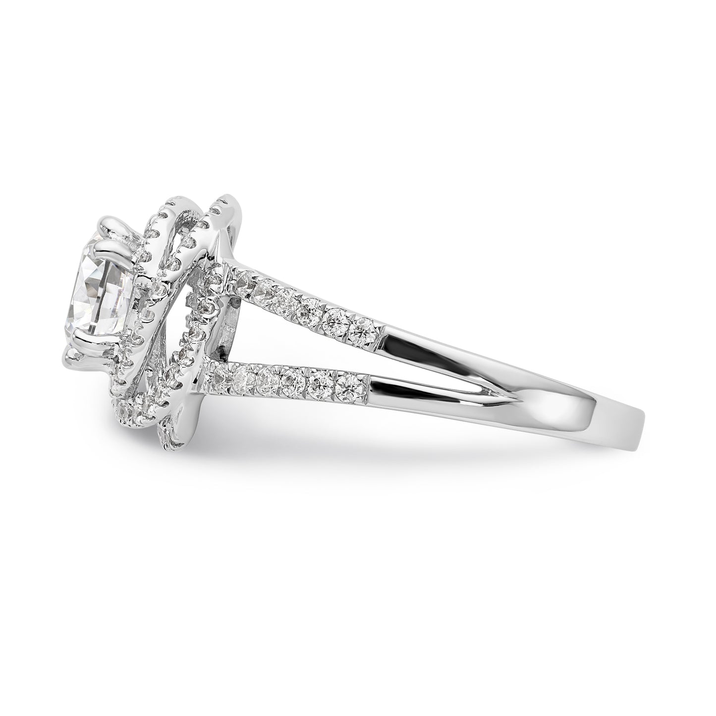 14K White Gold Round Simulated Diamond Halo Engagement Ring