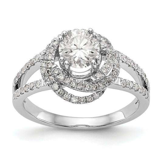 14K White Gold Round Simulated Diamond Halo Engagement Ring