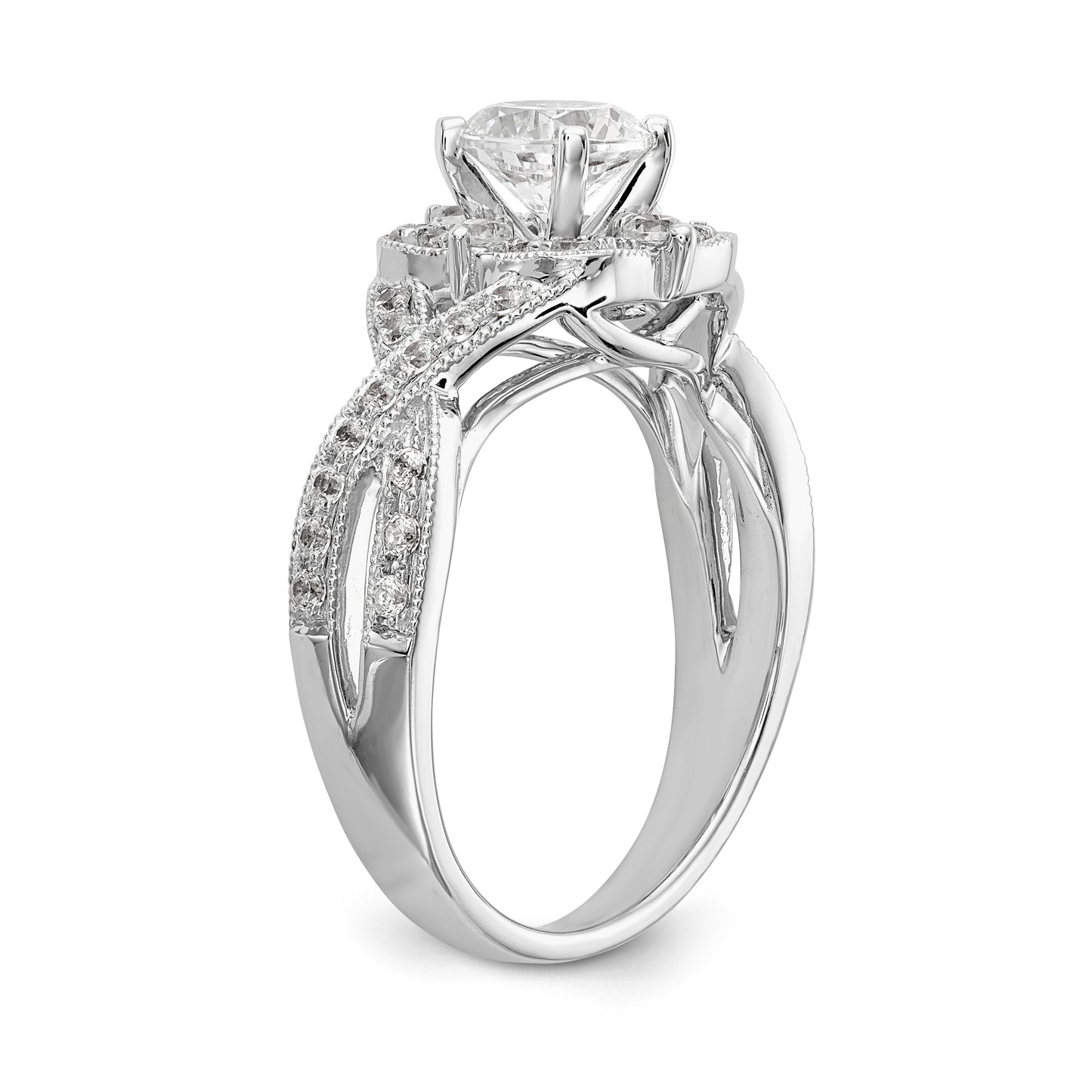 14KW Peg Set Simulated Diamond Cushion Halo Engagement Ring