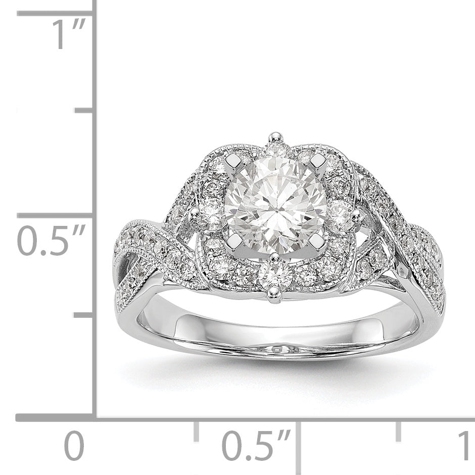 14KW Peg Set Simulated Diamond Cushion Halo Engagement Ring