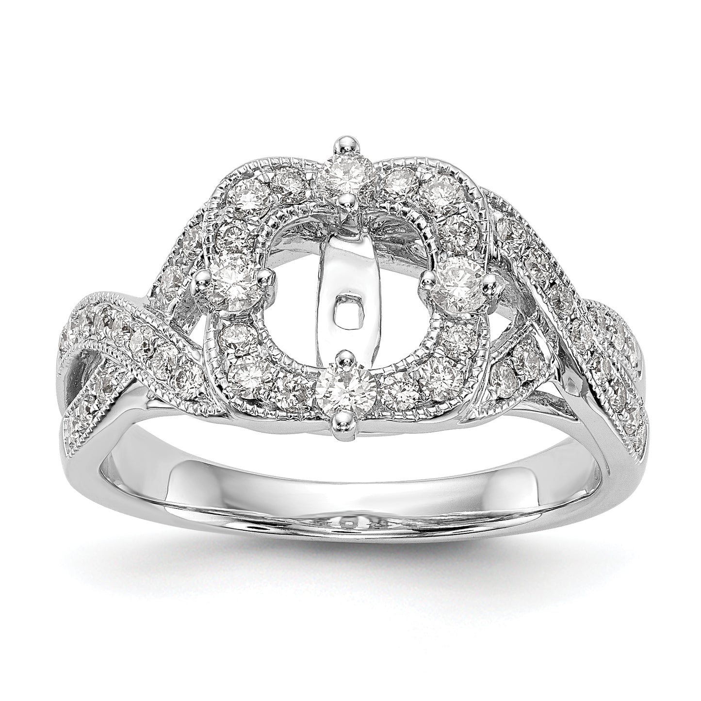 14KW Peg Set Simulated Diamond Cushion Halo Engagement Ring