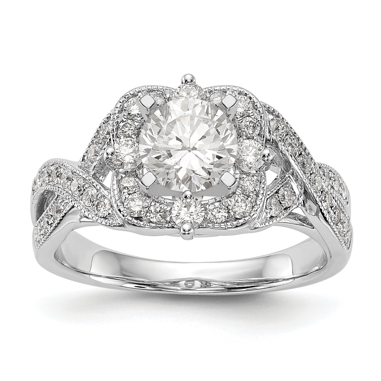 14KW Peg Set Simulated Diamond Cushion Halo Engagement Ring