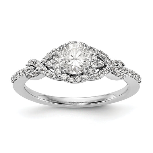 14K White Gold Round Simulated Diamond Halo Engagement Ring