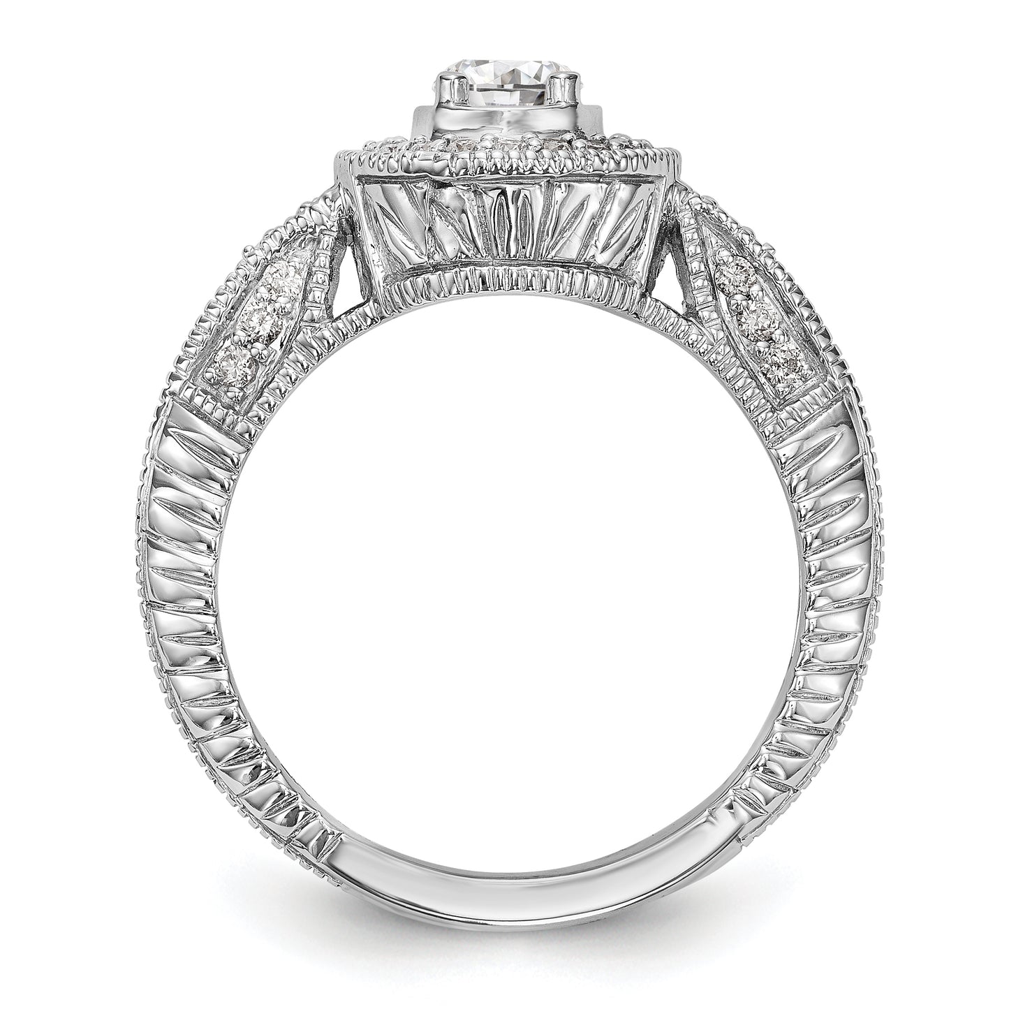 14K White Gold Round Simulated Diamond Halo Engagement Ring