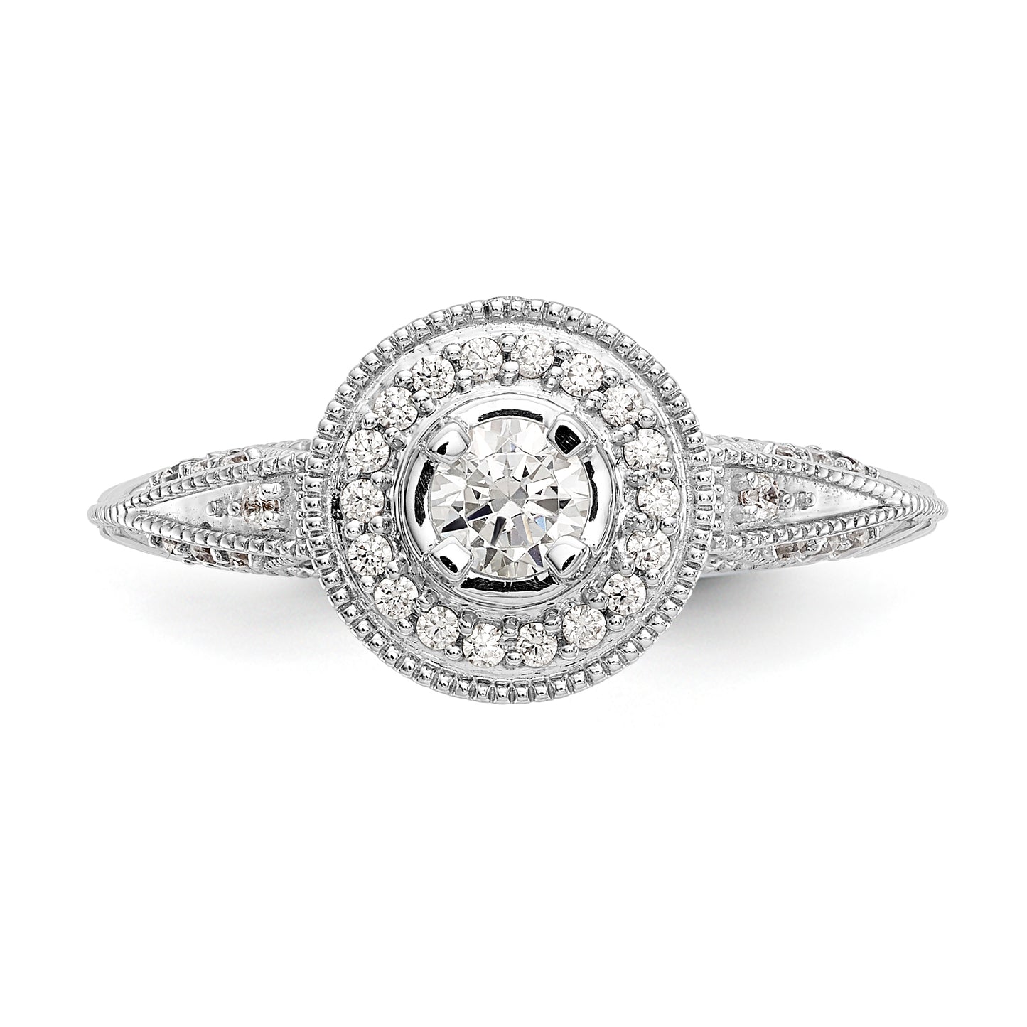 14K White Gold Round Simulated Diamond Halo Engagement Ring