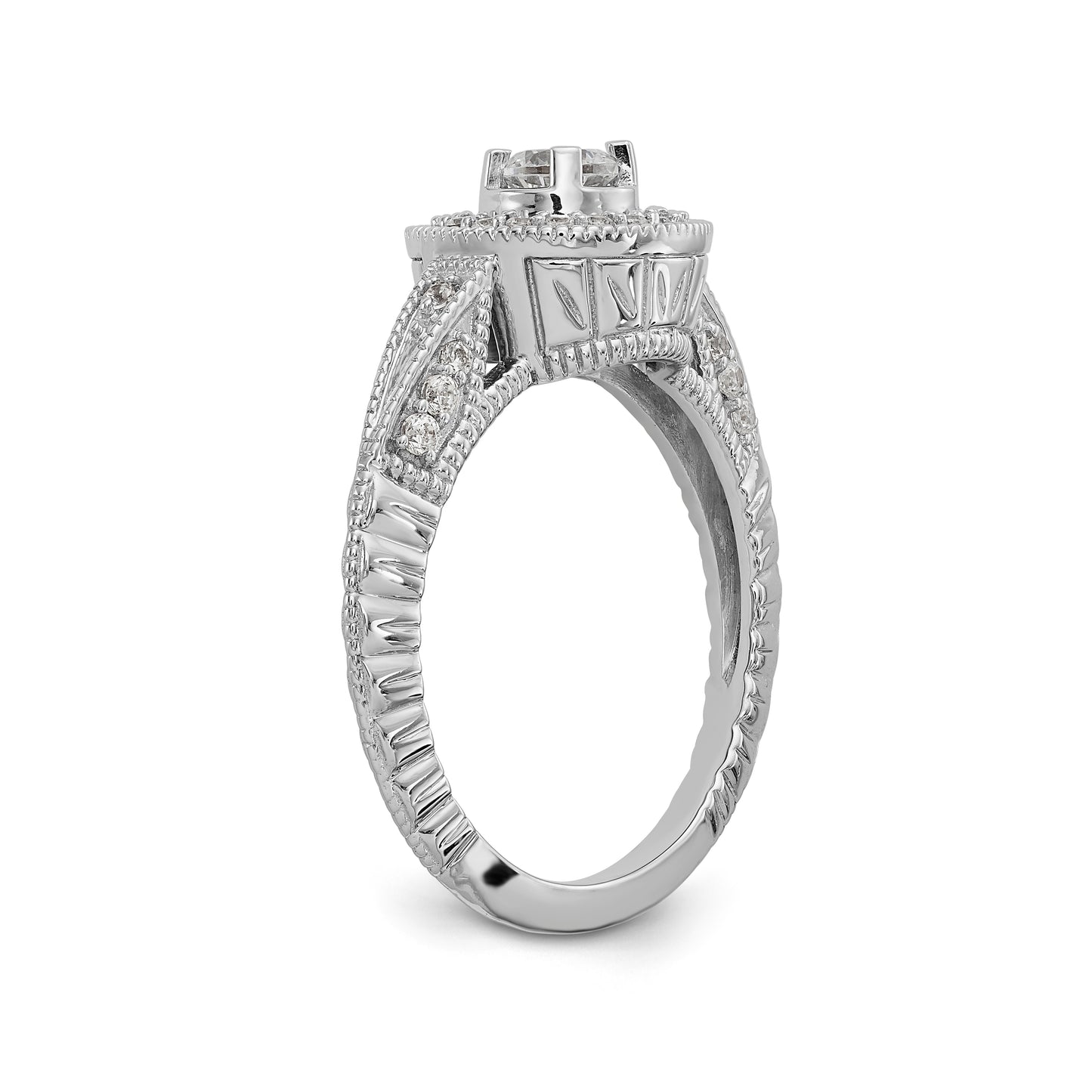 14K White Gold Round Simulated Diamond Halo Engagement Ring