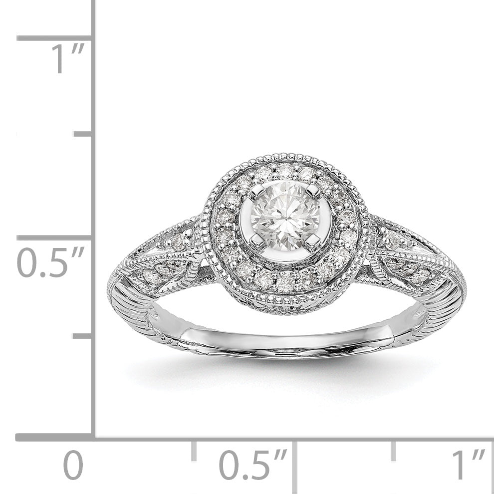 14K White Gold Round Simulated Diamond Halo Engagement Ring