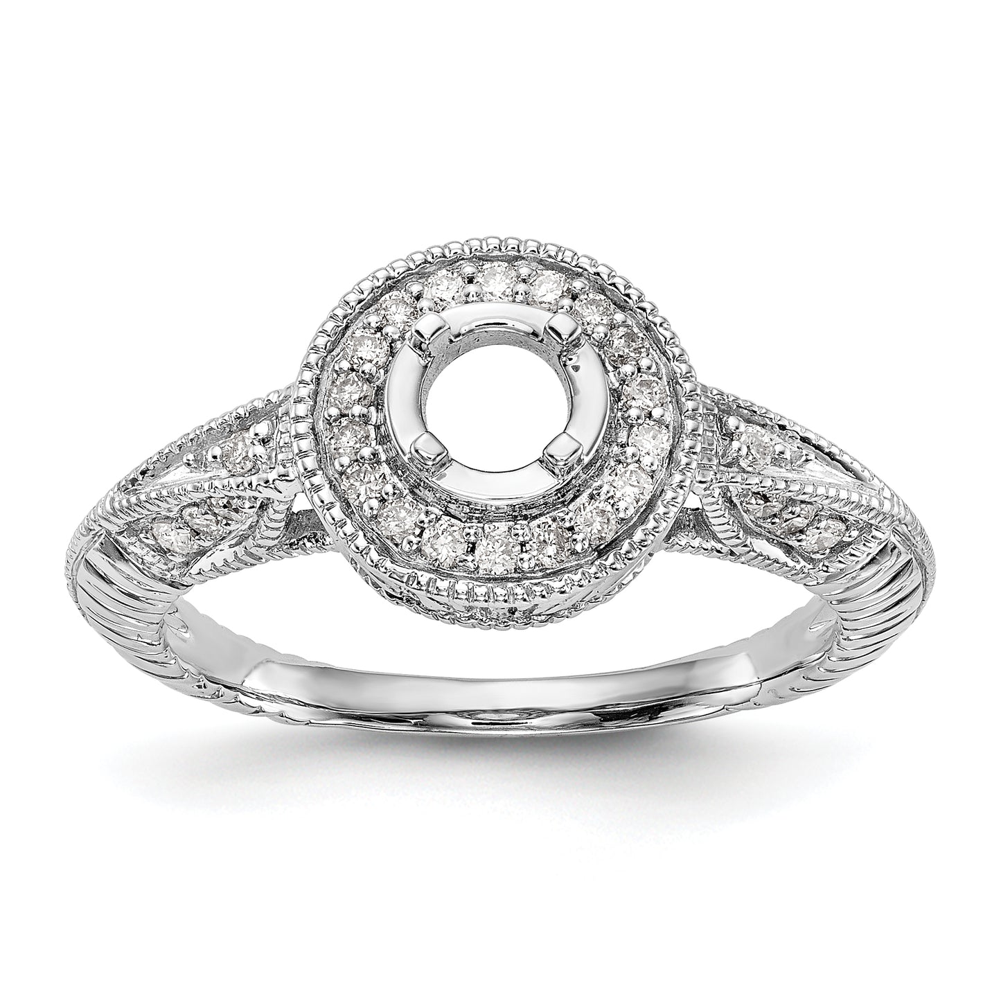 14K White Gold Round Simulated Diamond Halo Engagement Ring