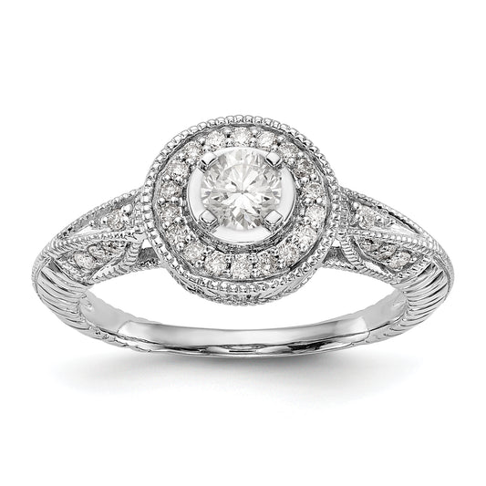 14K White Gold Round Simulated Diamond Halo Engagement Ring