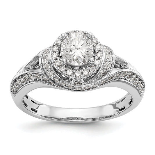 14K White Gold Round Simulated Diamond Halo Engagement Ring