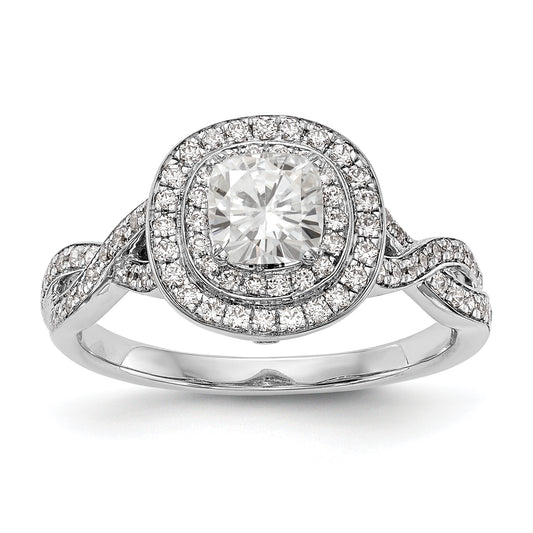 14K White Gold Cushion Simulated Diamond Halo Engagement Ring