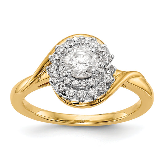 14K Yellow Gold Round Simulated Diamond Halo Engagement Ring