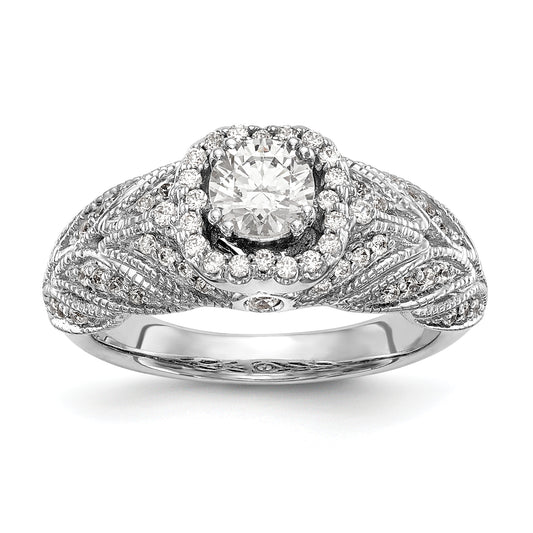 14K White Gold Round Simulated Diamond Halo Engagement Ring