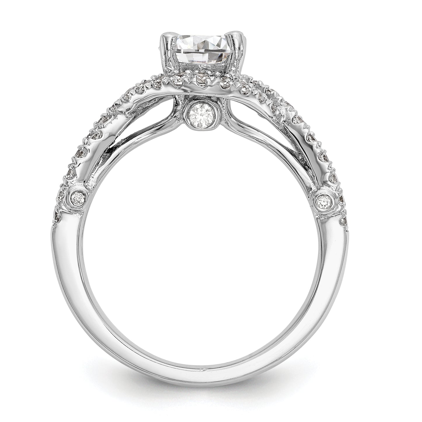 14K White Gold Round Simulated Diamond Halo Engagement Ring