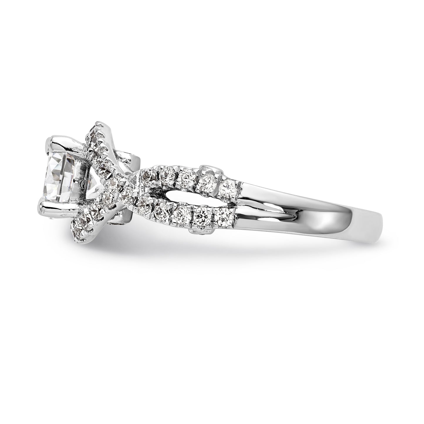 14K White Gold Round Simulated Diamond Halo Engagement Ring