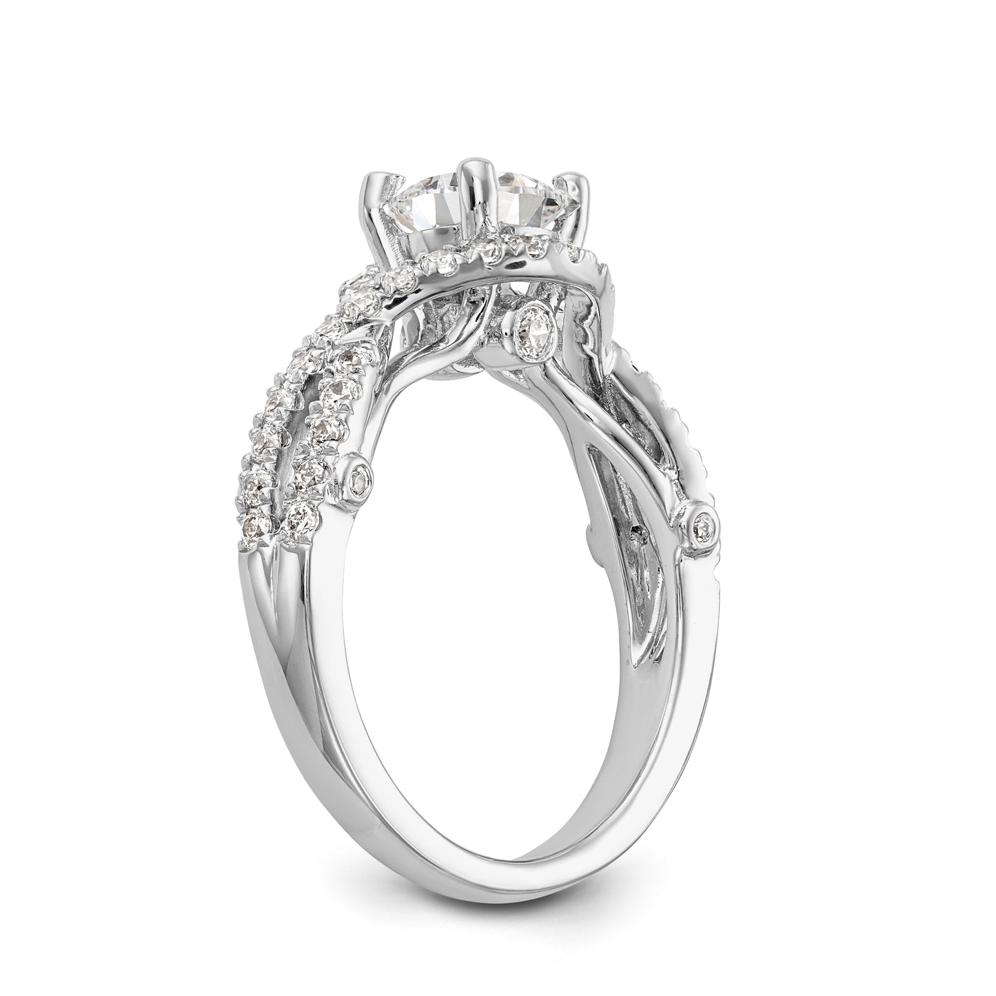 14K White Gold Round Simulated Diamond Halo Engagement Ring