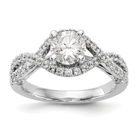 14K White Gold Round Simulated Diamond Halo Engagement Ring