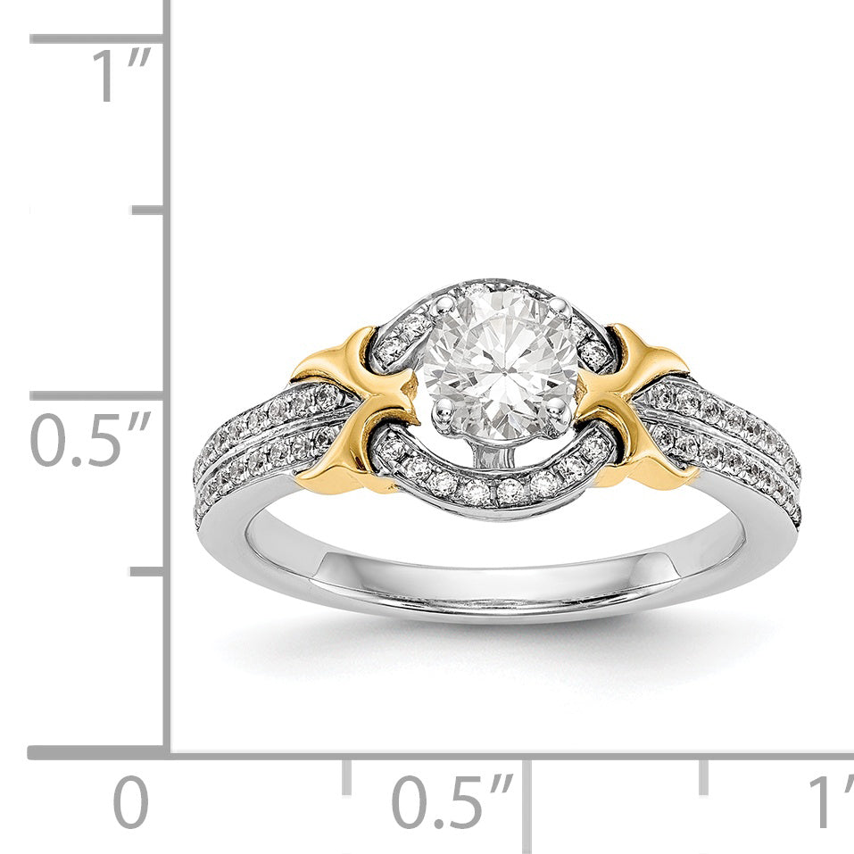 14K Two tone Peg Set Simulated Diamond Halo Engagement Ring