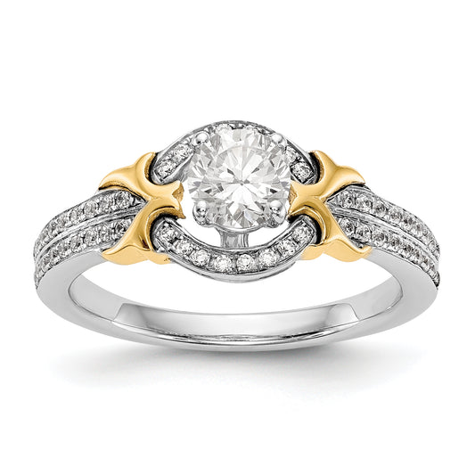 14K Two tone Peg Set Simulated Diamond Halo Engagement Ring