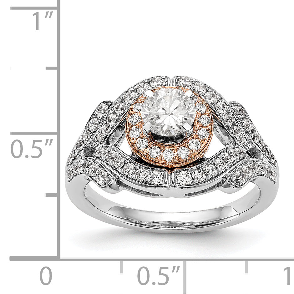 14K Two tone Peg Set Simulated Diamond Halo Engagement Ring