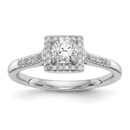 14KW Round Simulated Diamond Halo Engagement Ring