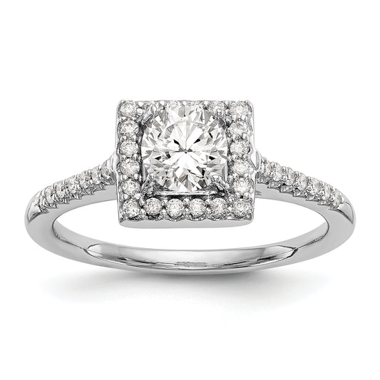 14KW Round Simulated Diamond Halo Engagement Ring